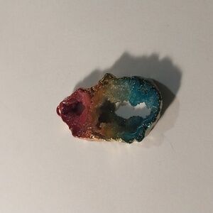 Rainbow Pink, Yellow and Blue Druzy Crystal Agate Geode Pendant Gemstone Charm